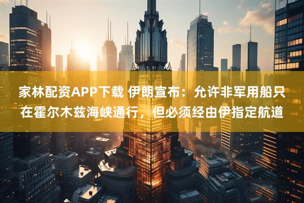 家林配资APP下载 伊朗宣布：允许非军用船只在霍尔木兹海峡通行，但必须经由伊指定航道