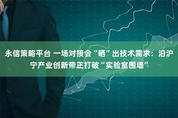 永信策略平台 一场对接会“晒”出技术需求：沿沪宁产业创新带正打破“实验室围墙”